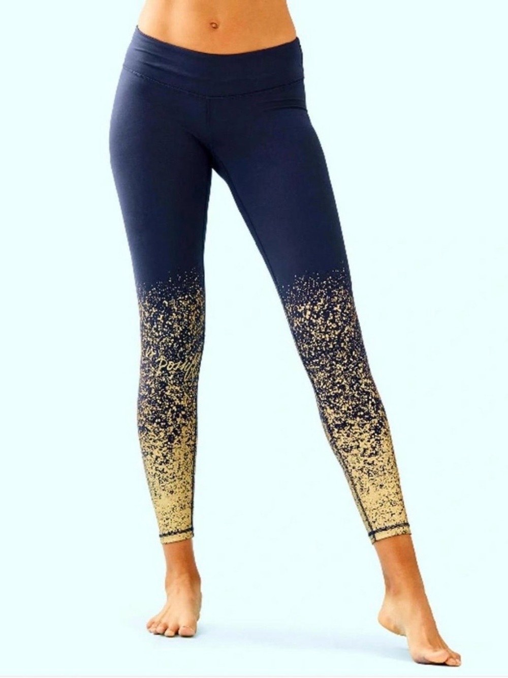 Lilly Pulitzer Luxletic Navy Leggings Gold Speckle Ombre Anything Is Possible XS